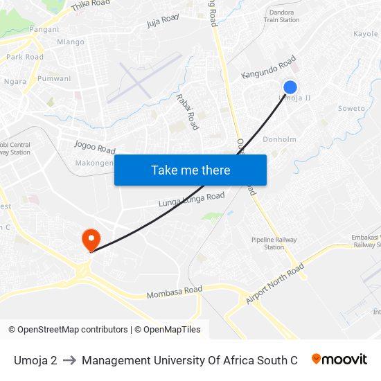 Umoja 2 to Management University Of Africa South C map