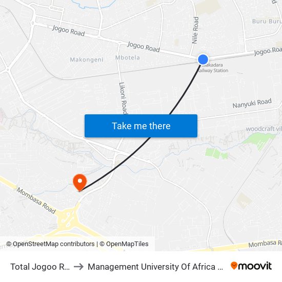 Total Jogoo Road to Management University Of Africa South C map