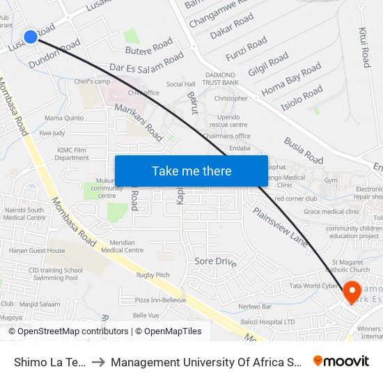 Shimo La Tewa to Management University Of Africa South C map