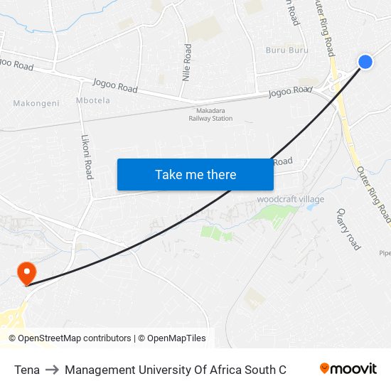 Tena to Management University Of Africa South C map