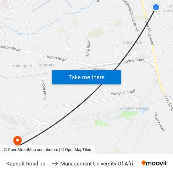 Kapsoit Road Junction to Management University Of Africa South C map
