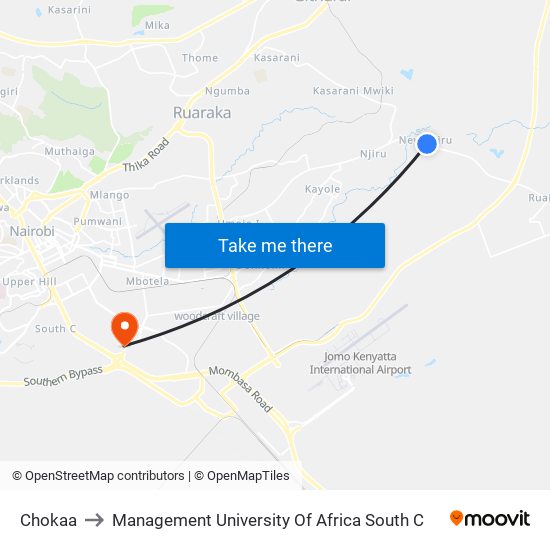 Chokaa to Management University Of Africa South C map
