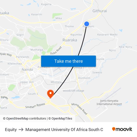 Equity to Management University Of Africa South C map