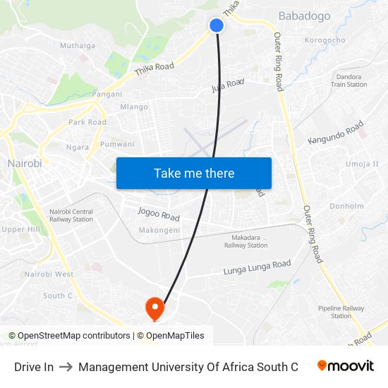 Drive In to Management University Of Africa South C map