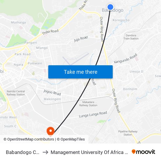 Babandogo Catho to Management University Of Africa South C map