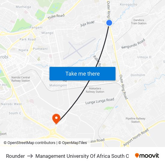 Rounder to Management University Of Africa South C map