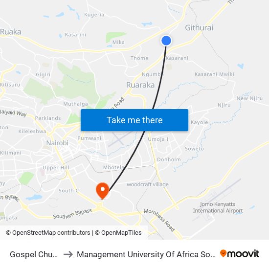 Gospel Church to Management University Of Africa South C map