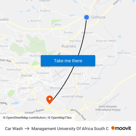 Car Wash to Management University Of Africa South C map