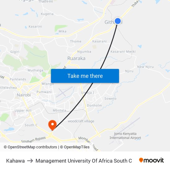 Kahawa to Management University Of Africa South C map