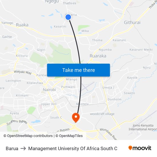 Barua to Management University Of Africa South C map