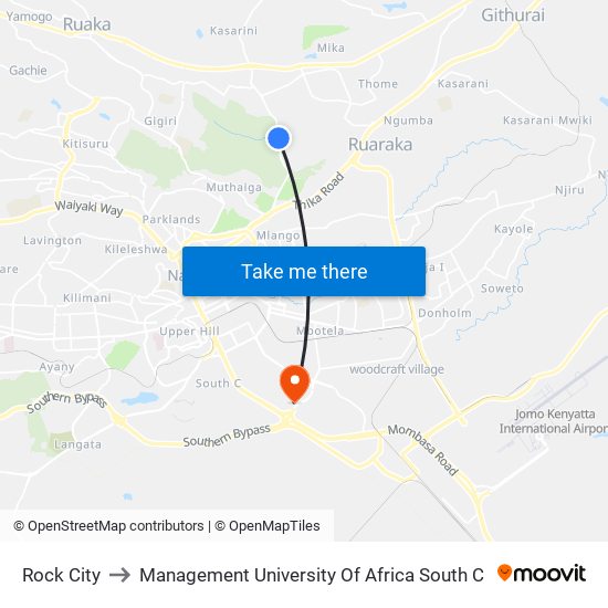 Rock City to Management University Of Africa South C map