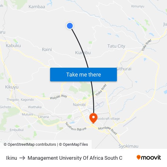 Ikinu to Management University Of Africa South C map