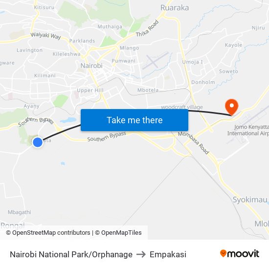 Nairobi National Park/Orphanage to Empakasi map