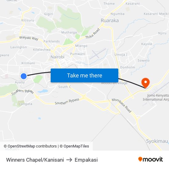 Winners Chapel/Kanisani to Empakasi map