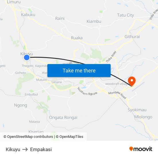 Kikuyu to Empakasi map