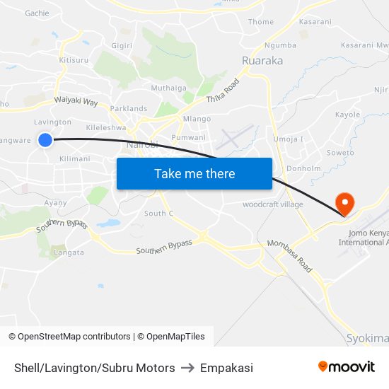 Shell/Lavington/Subru Motors to Empakasi map