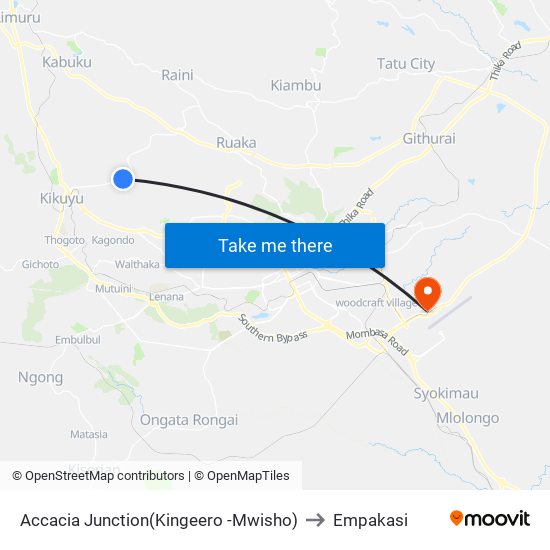 Accacia Junction(Kingeero -Mwisho) to Empakasi map