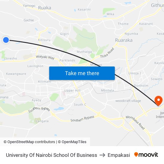 University Of Nairobi School Of Business to Empakasi map