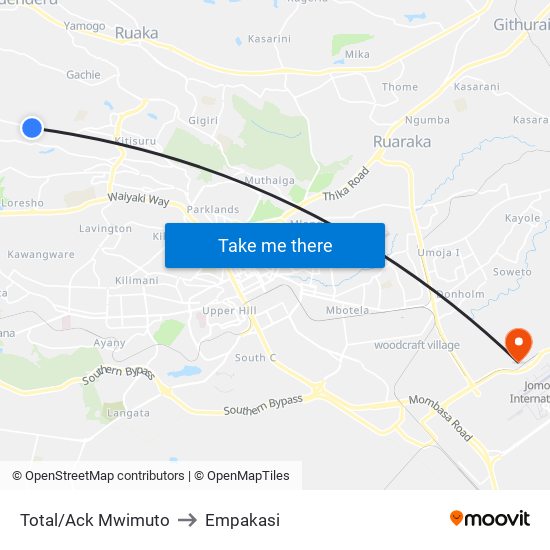 Total/Ack Mwimuto to Empakasi map