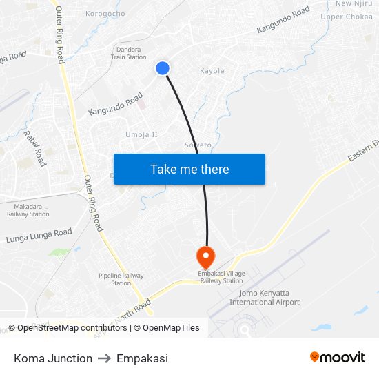 Koma Junction to Empakasi map