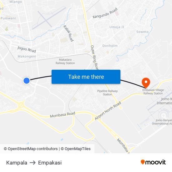 Kampala to Empakasi map