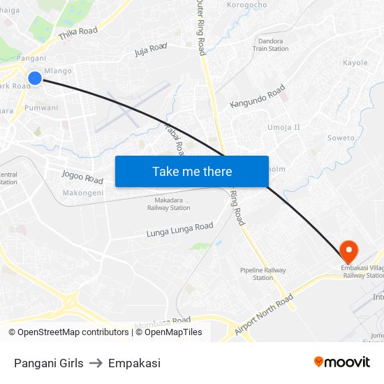 Pangani Girls to Empakasi map