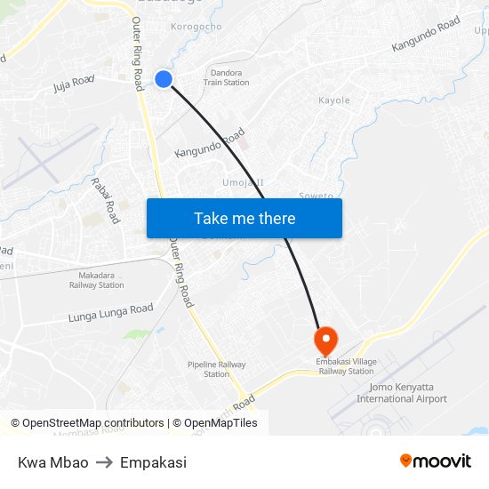 Kwa Mbao to Empakasi map