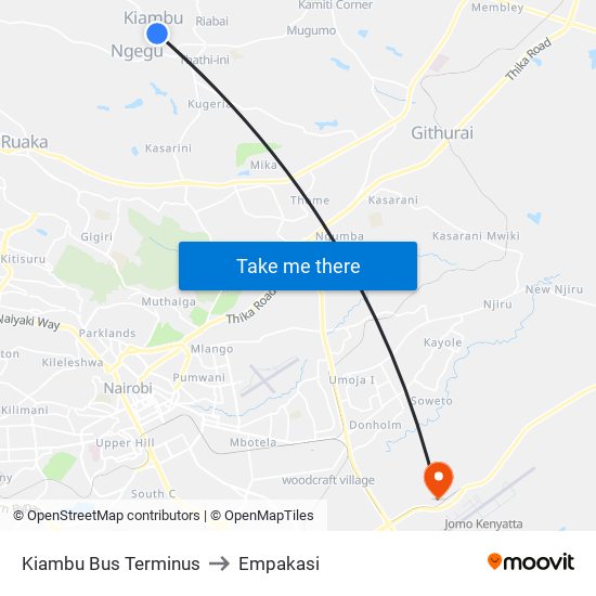 Kiambu Bus Terminus to Empakasi map