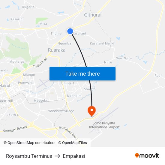 Roysambu Terminus to Empakasi map