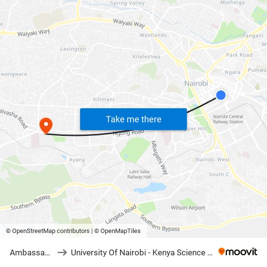 Ambassadeur to University Of Nairobi - Kenya Science Campus map