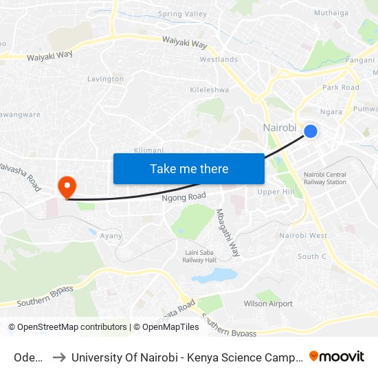 Odeon to University Of Nairobi - Kenya Science Campus map