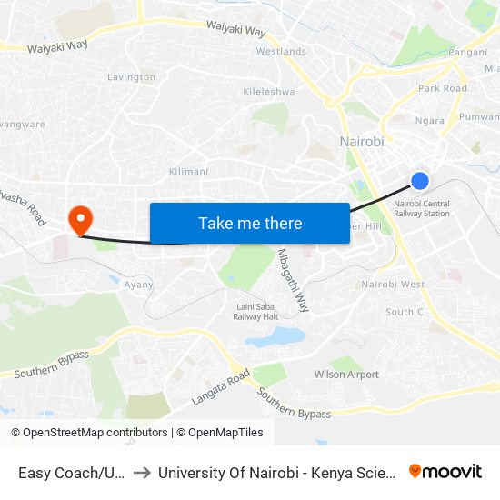 Easy Coach/Uchumi to University Of Nairobi - Kenya Science Campus map