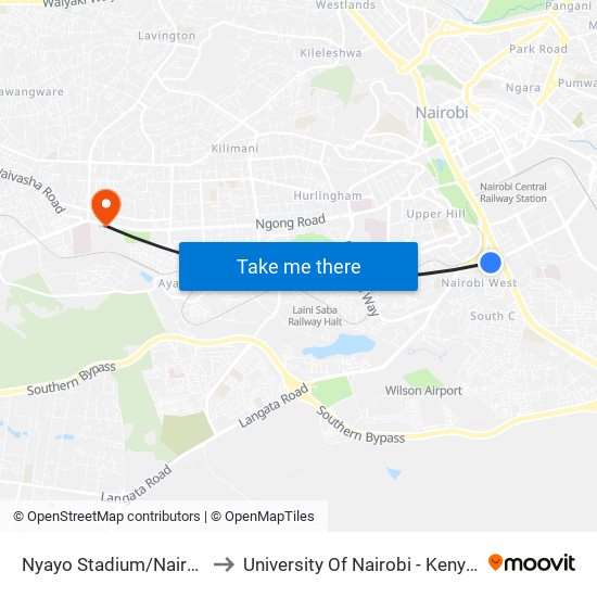 Nyayo Stadium/Nairobi West Stage to University Of Nairobi - Kenya Science Campus map