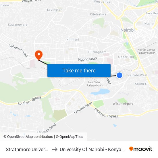 Strathmore University/Siwaka to University Of Nairobi - Kenya Science Campus map