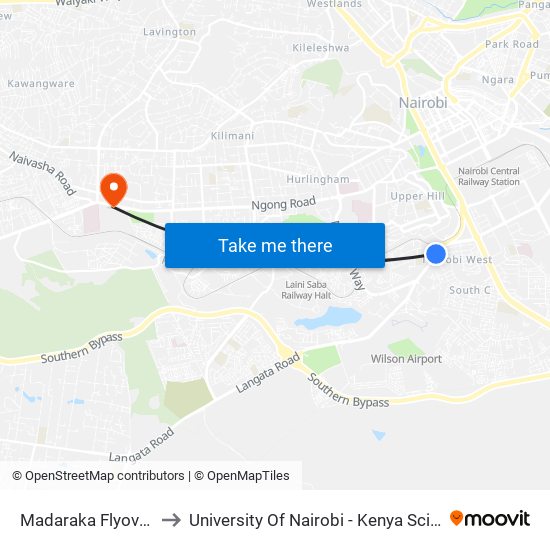 Madaraka Flyover Stage to University Of Nairobi - Kenya Science Campus map