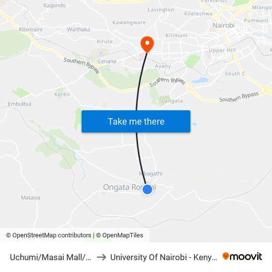 Uchumi/Masai Mall/Ongata Rongai to University Of Nairobi - Kenya Science Campus map