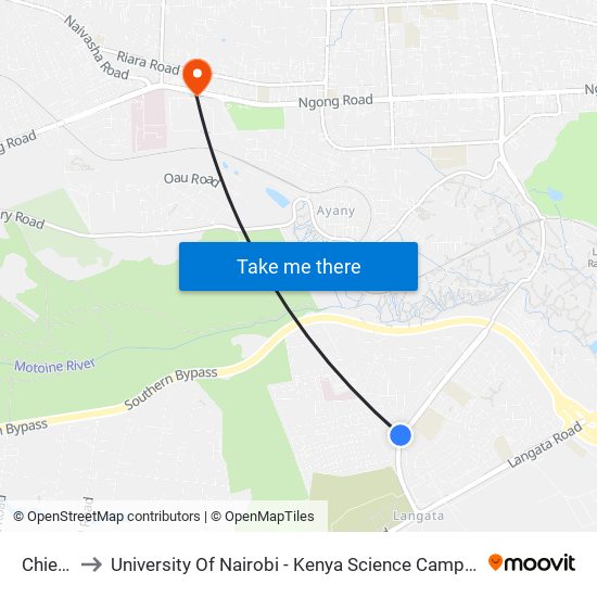 Chiefs to University Of Nairobi - Kenya Science Campus map