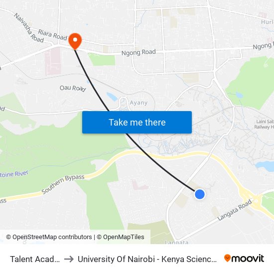 Talent Academy to University Of Nairobi - Kenya Science Campus map