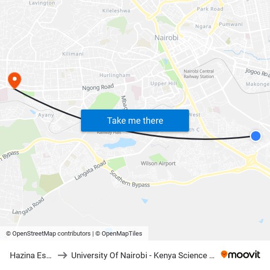 Hazina Estate to University Of Nairobi - Kenya Science Campus map