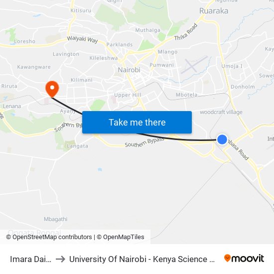 Imara Daima to University Of Nairobi - Kenya Science Campus map