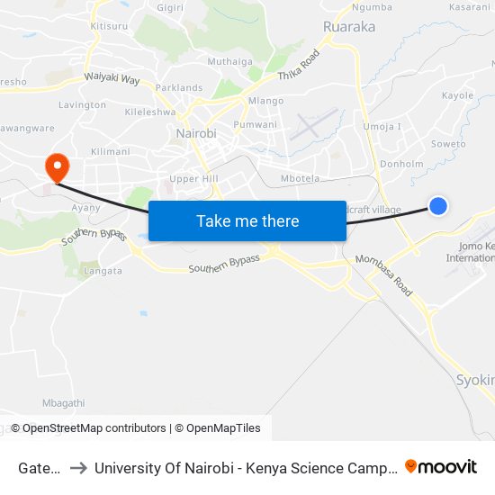 Gate D to University Of Nairobi - Kenya Science Campus map