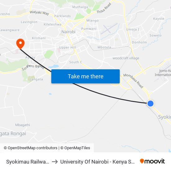 Syokimau Railway Station to University Of Nairobi - Kenya Science Campus map