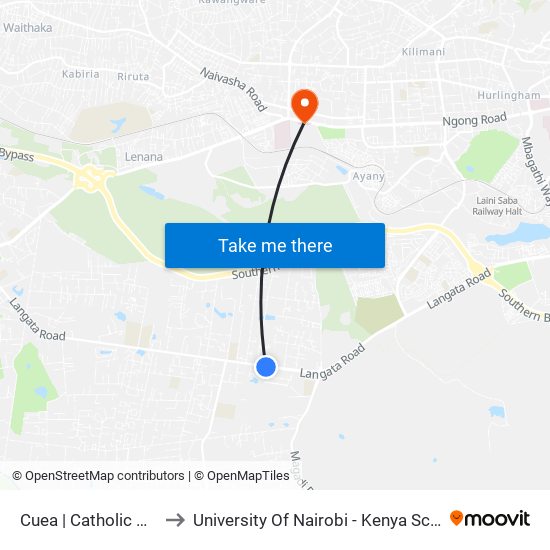 Cuea | Catholic University to University Of Nairobi - Kenya Science Campus map