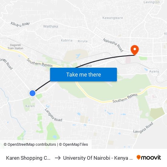 Karen Shopping Centre/Karen to University Of Nairobi - Kenya Science Campus map