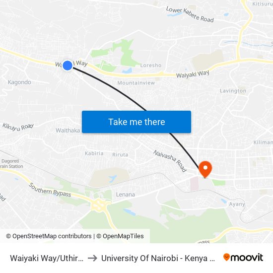 Waiyaki Way/Uthiru Junction to University Of Nairobi - Kenya Science Campus map