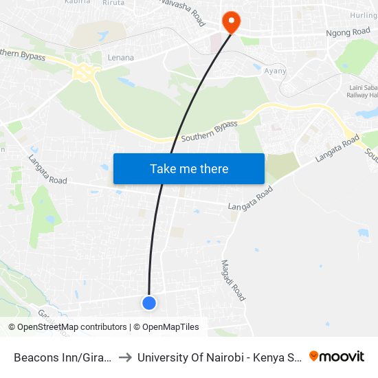 Beacons Inn/Giraffe Centre to University Of Nairobi - Kenya Science Campus map