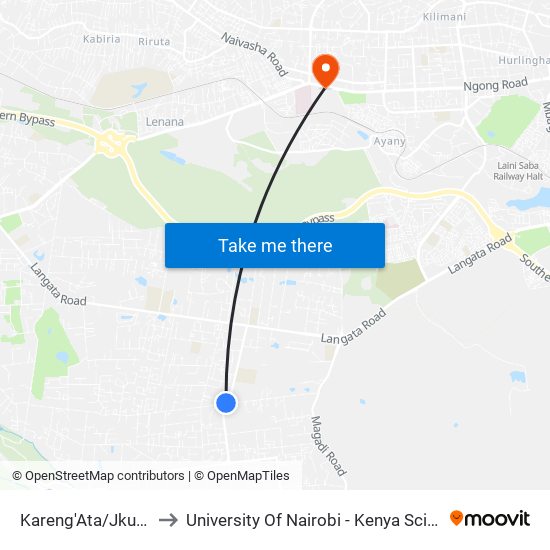 Kareng'Ata/Jkuat/Cuea to University Of Nairobi - Kenya Science Campus map