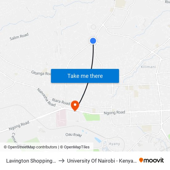 Lavington Shopping Centre/Shell to University Of Nairobi - Kenya Science Campus map