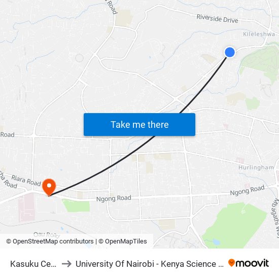 Kasuku Centre to University Of Nairobi - Kenya Science Campus map