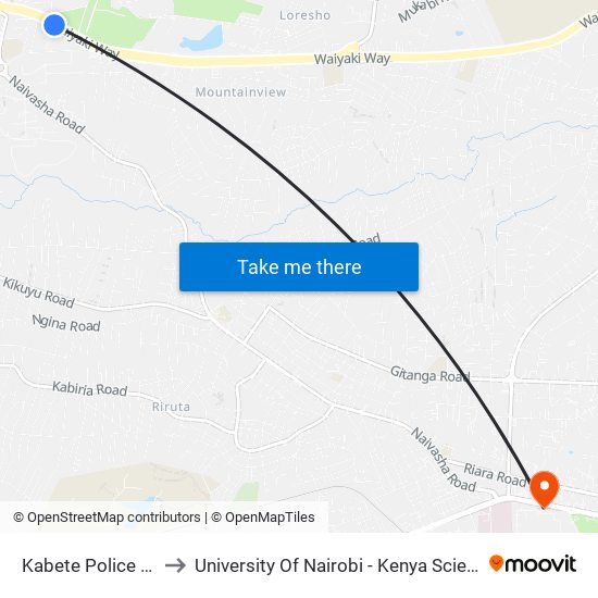 Kabete Police Station to University Of Nairobi - Kenya Science Campus map